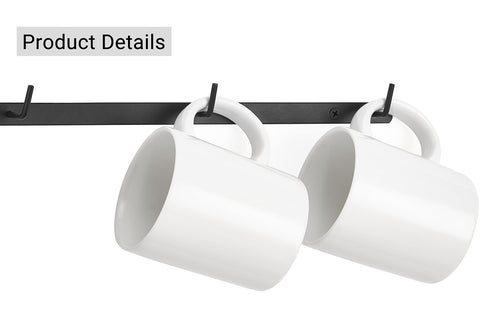 Dahey black-finish mug rack adds modern warmth to the kitchen.