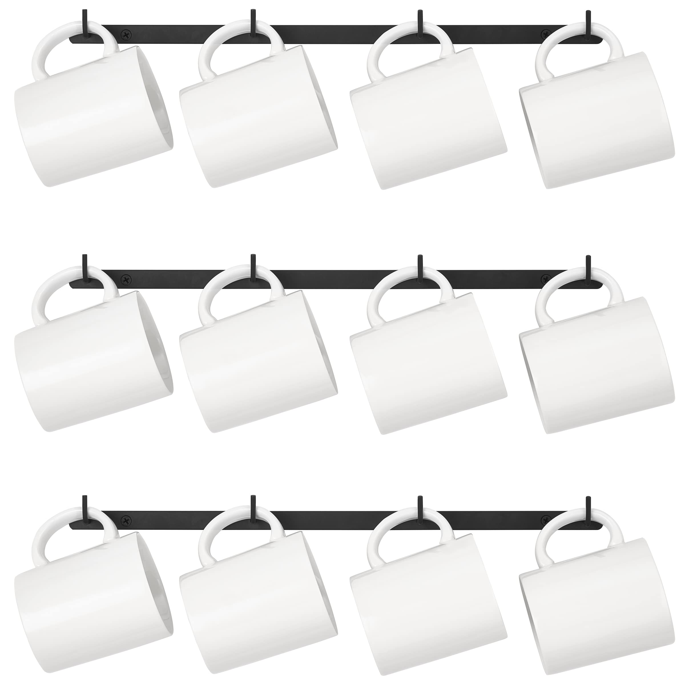 Dahey wall-mounted mug rack with 12 hooks keeps cups within easy reach.