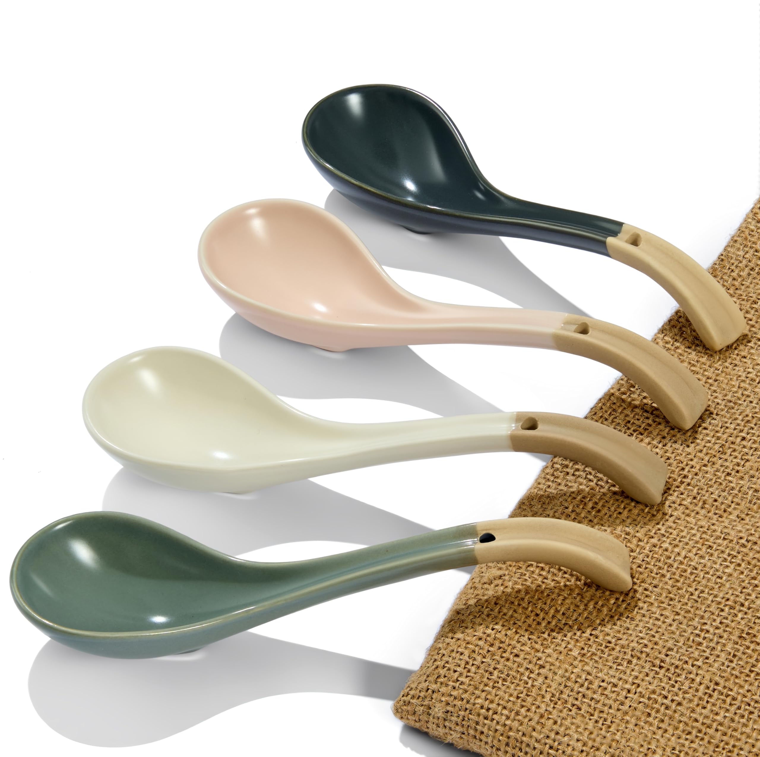 DAHO GOMSU Asian ceramic soup spoon with long handle for easy grip during ramen