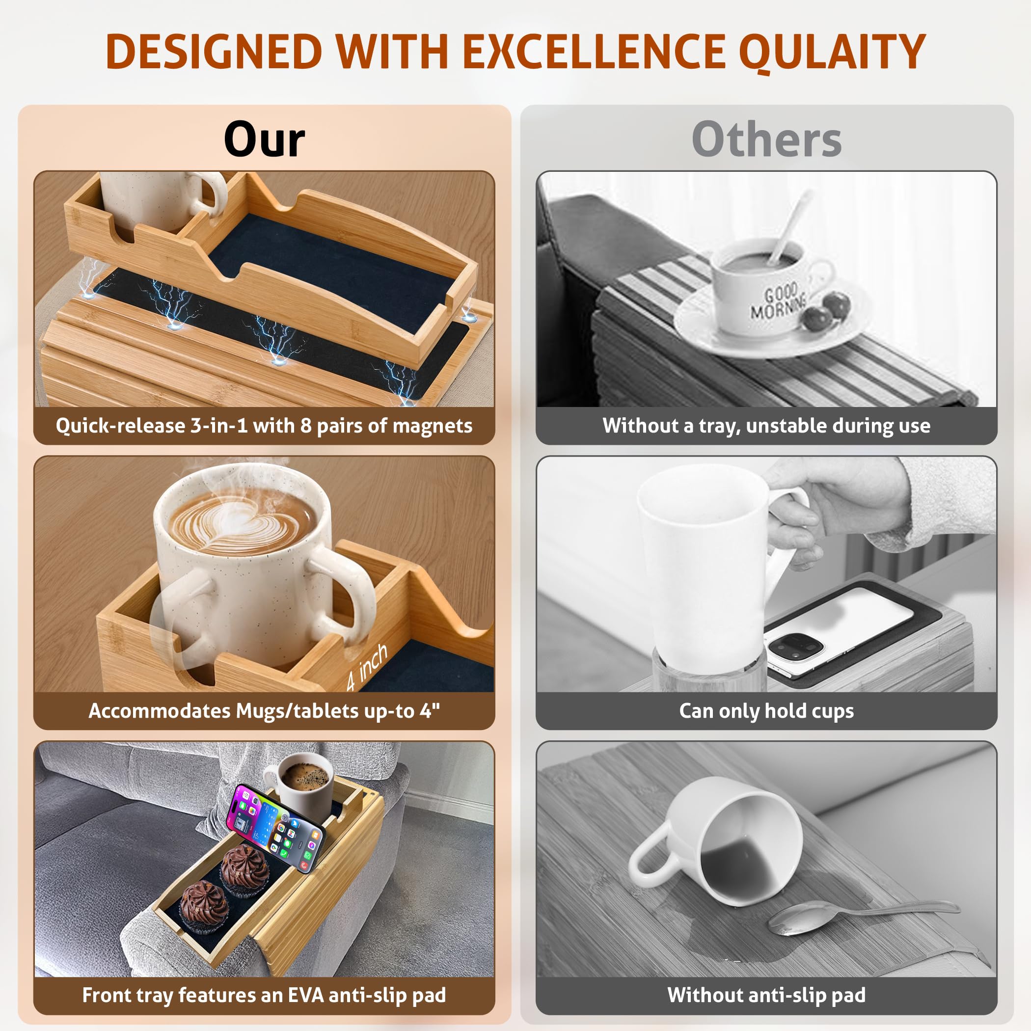 Daily Favorites Bamboo Armrest Tray foldable design stores neatly in small spaces
