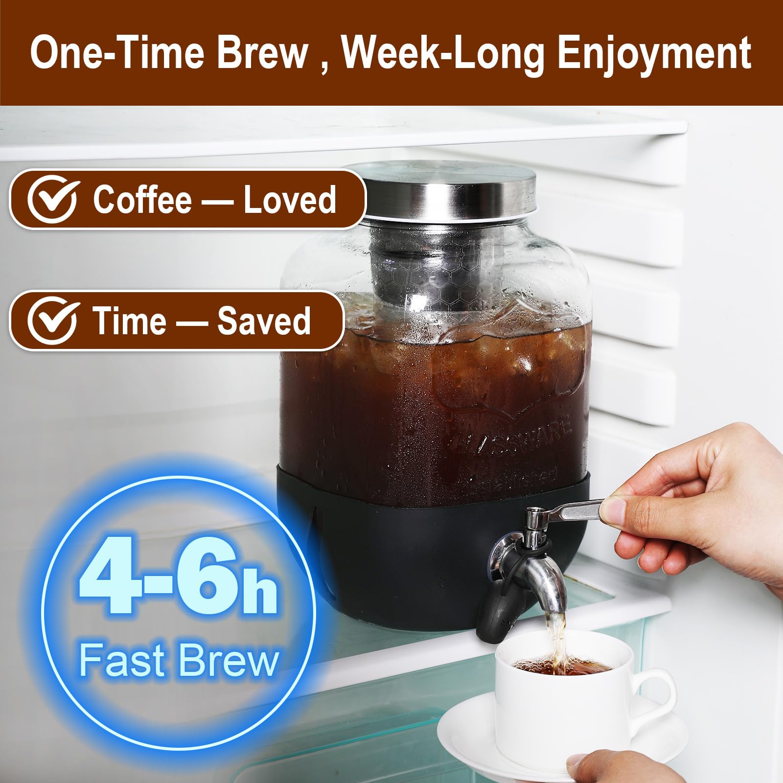 Dailybrew stainless-steel spigot enables easy, mess-free pouring during gatherings.