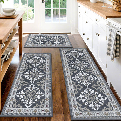 DailyCuddles grey geometric pattern kitchen mat 20x32 for durable floor protection and comfort.