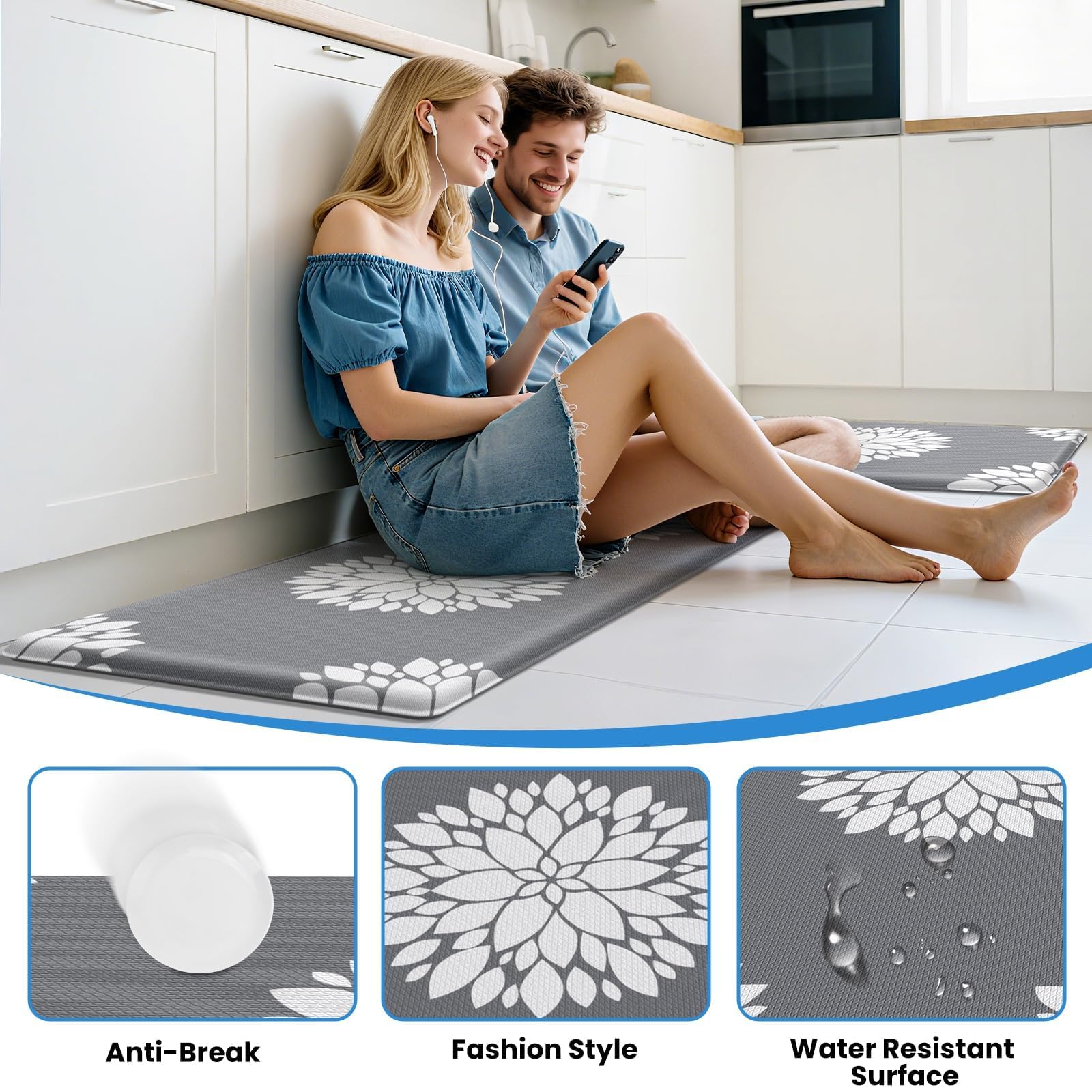 DailyCuddles cushioned kitchen mat offers foot fatigue relief during prep