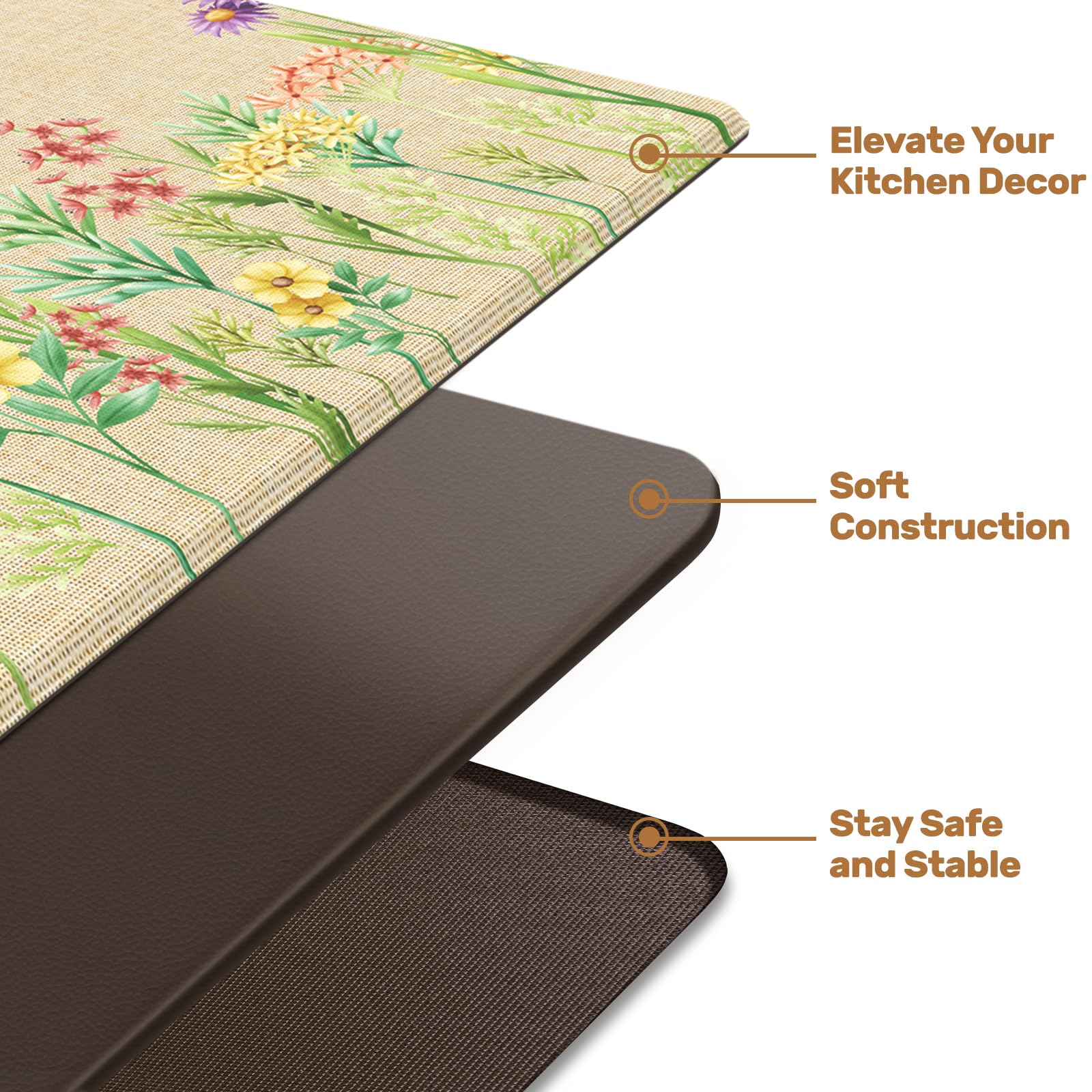 DailyCuddles kitchen mat waterproof surface allows quick wipe-clean maintenance.