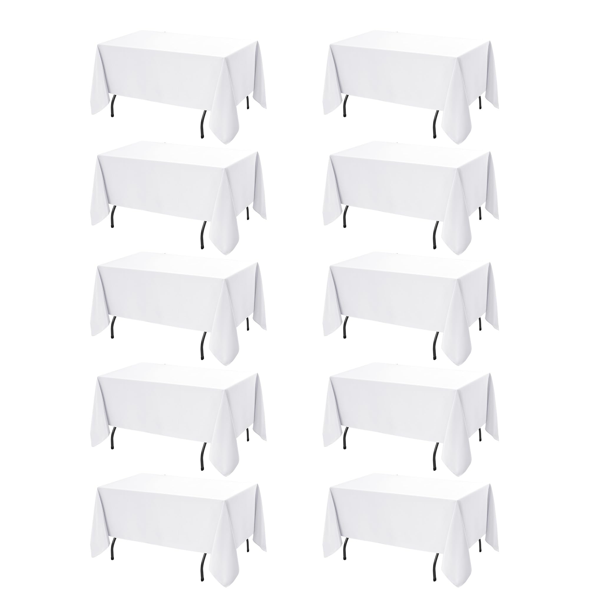 Dailyset 10-pack white rectangle tablecloths drape smoothly on 60x120 inch tables