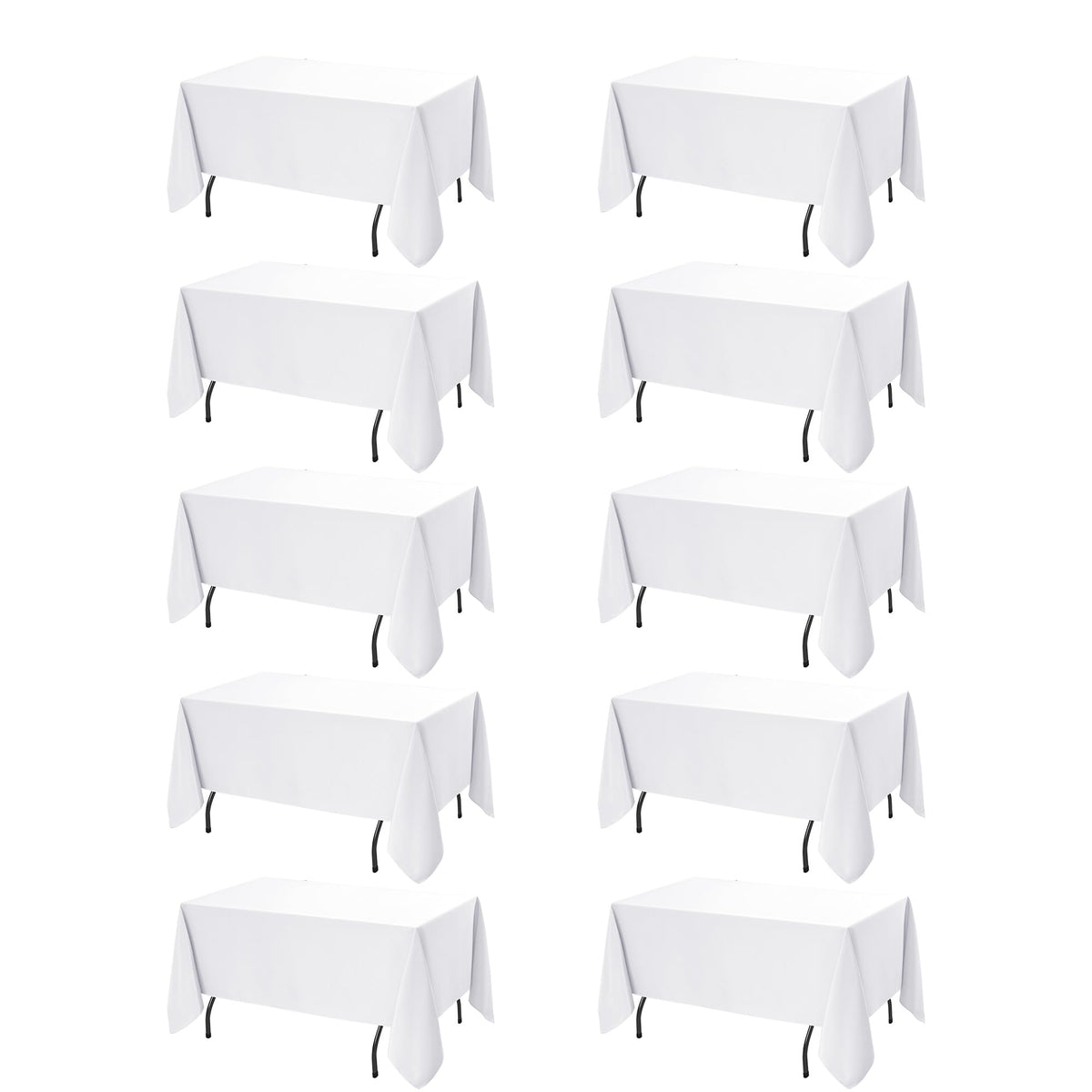 Dailyset 10-pack white rectangle tablecloths drape smoothly on 60x120 inch tables