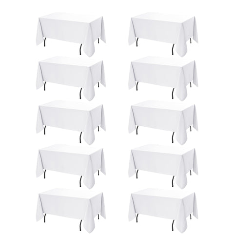 Dailyset 10-pack white rectangle tablecloths drape smoothly on 60x120 inch tables