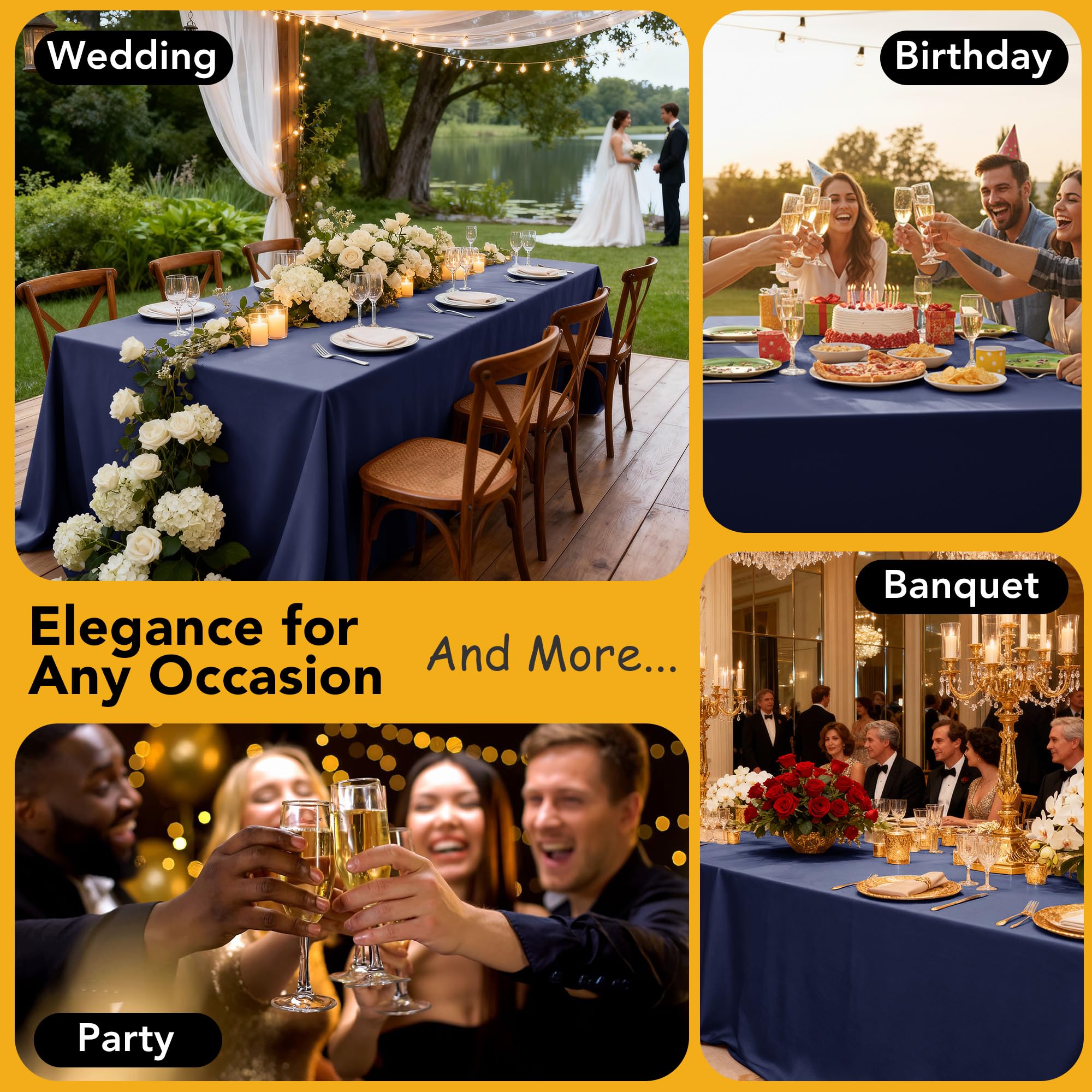 Dailyset ten-pack tablecloths laid out for multiple tables at events.