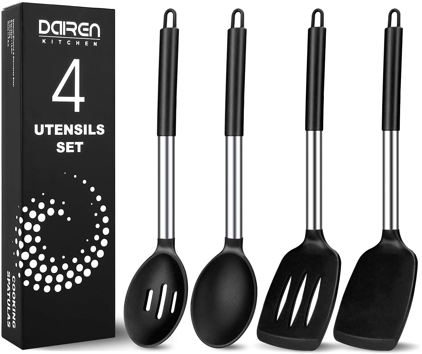 DaiRen Kitchen pack of 4 silicone utensils overview for non-stick compatibility and versatile use