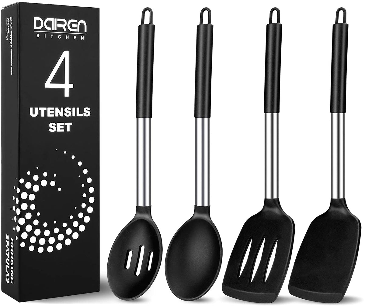 DaiRen Kitchen pack of 4 silicone utensils overview for non-stick compatibility and versatile use