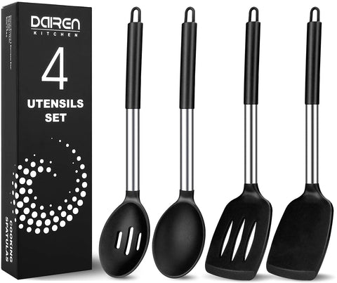 DaiRen Kitchen pack of 4 silicone utensils overview for non-stick compatibility and versatile use