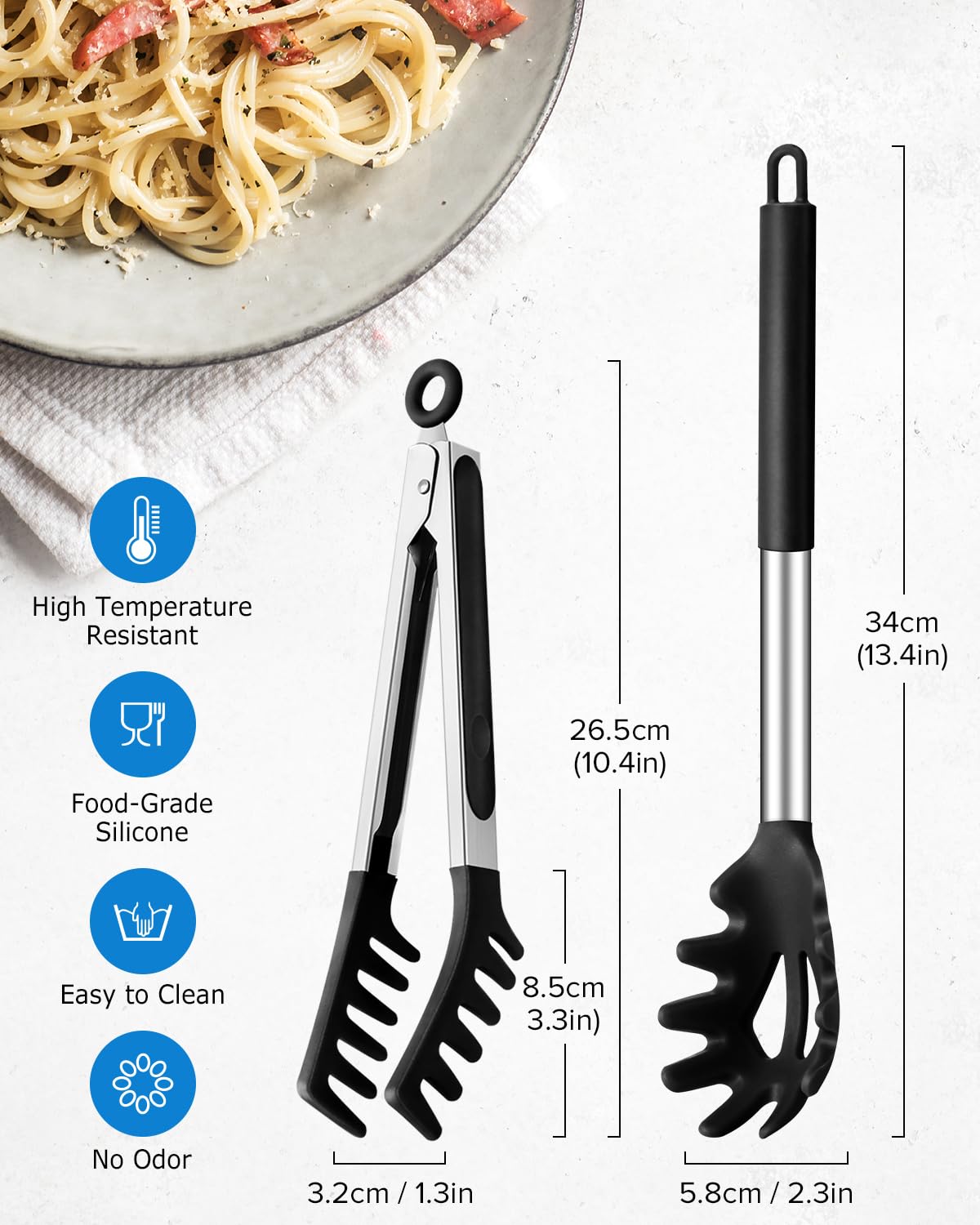 DaiRen Kitchen tooth-shaped head helps lift pasta without dropping.