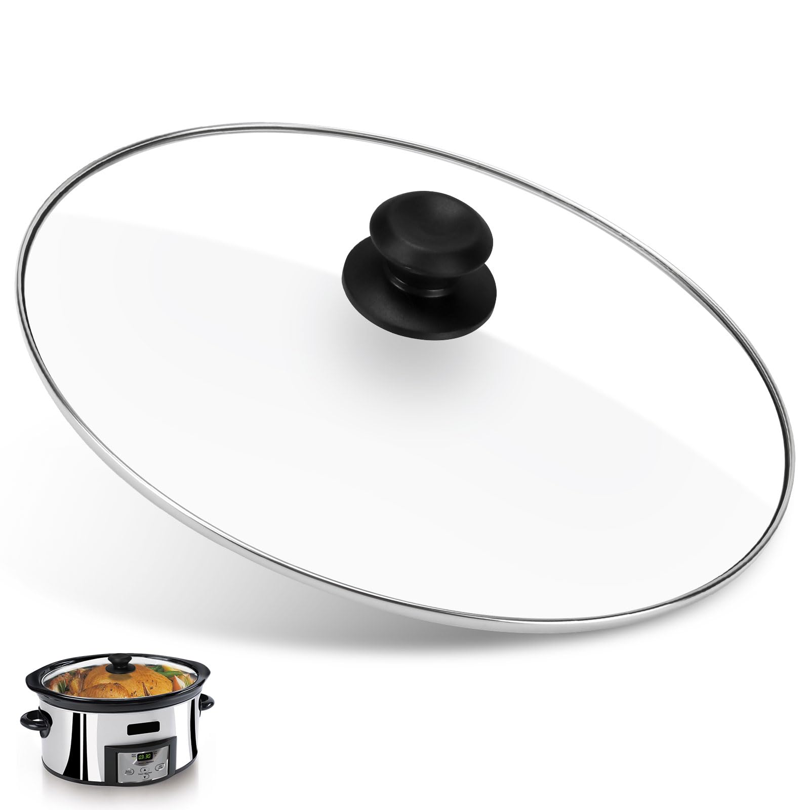 Dairrr Fuuu oval glass lid for 8qt slow cookers offers a clear view to monitor meals.