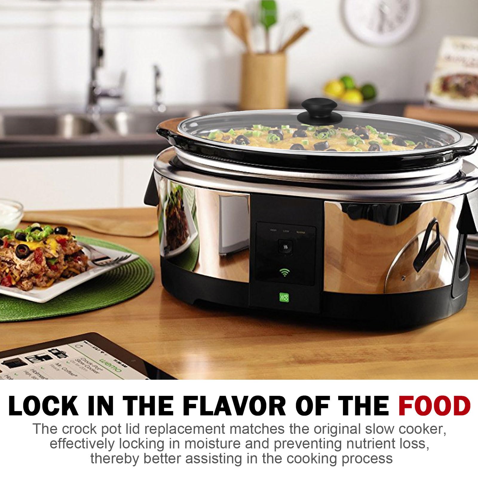 Dairrr Fuuu oval glass lid compatible with select Crock-Pot and Hamilton Beach models.