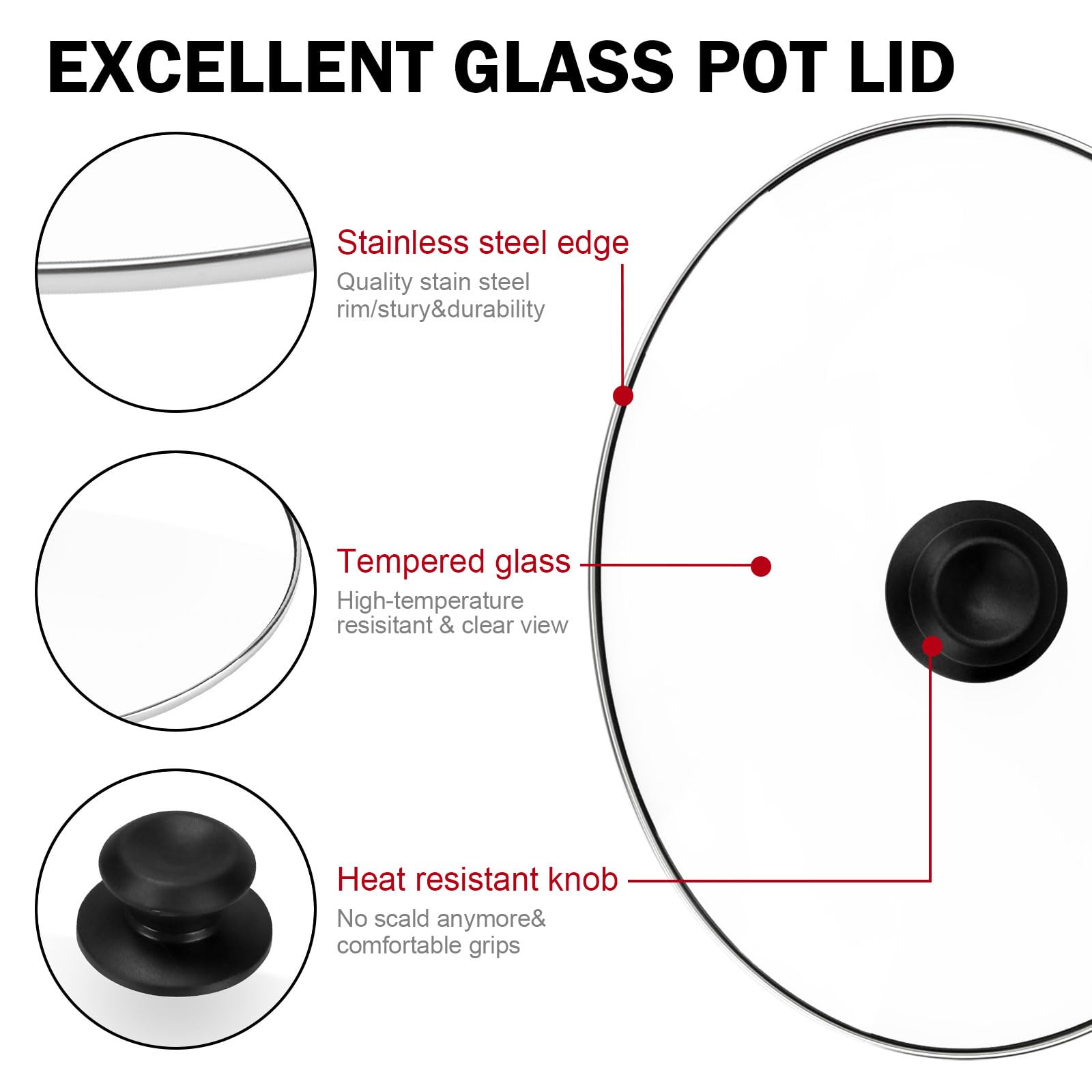 Dairrr Fuuu oval glass lid features an ergonomic anti-hot handle for safe lifting.