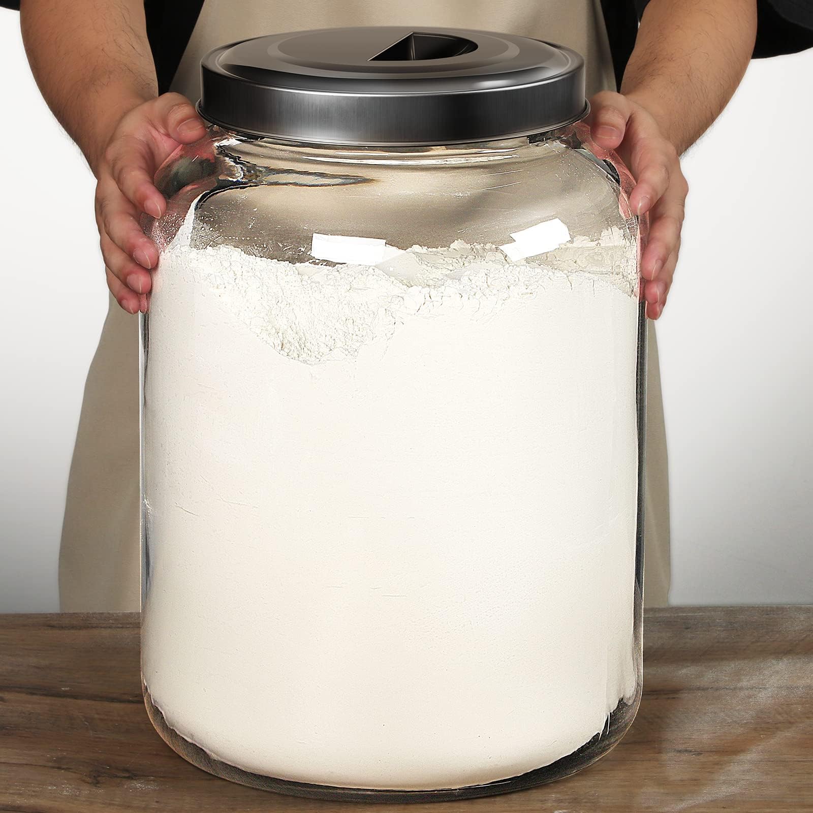 Daitouge large glass jar with 7.5 inch wide mouth for easy filling and cleaning.