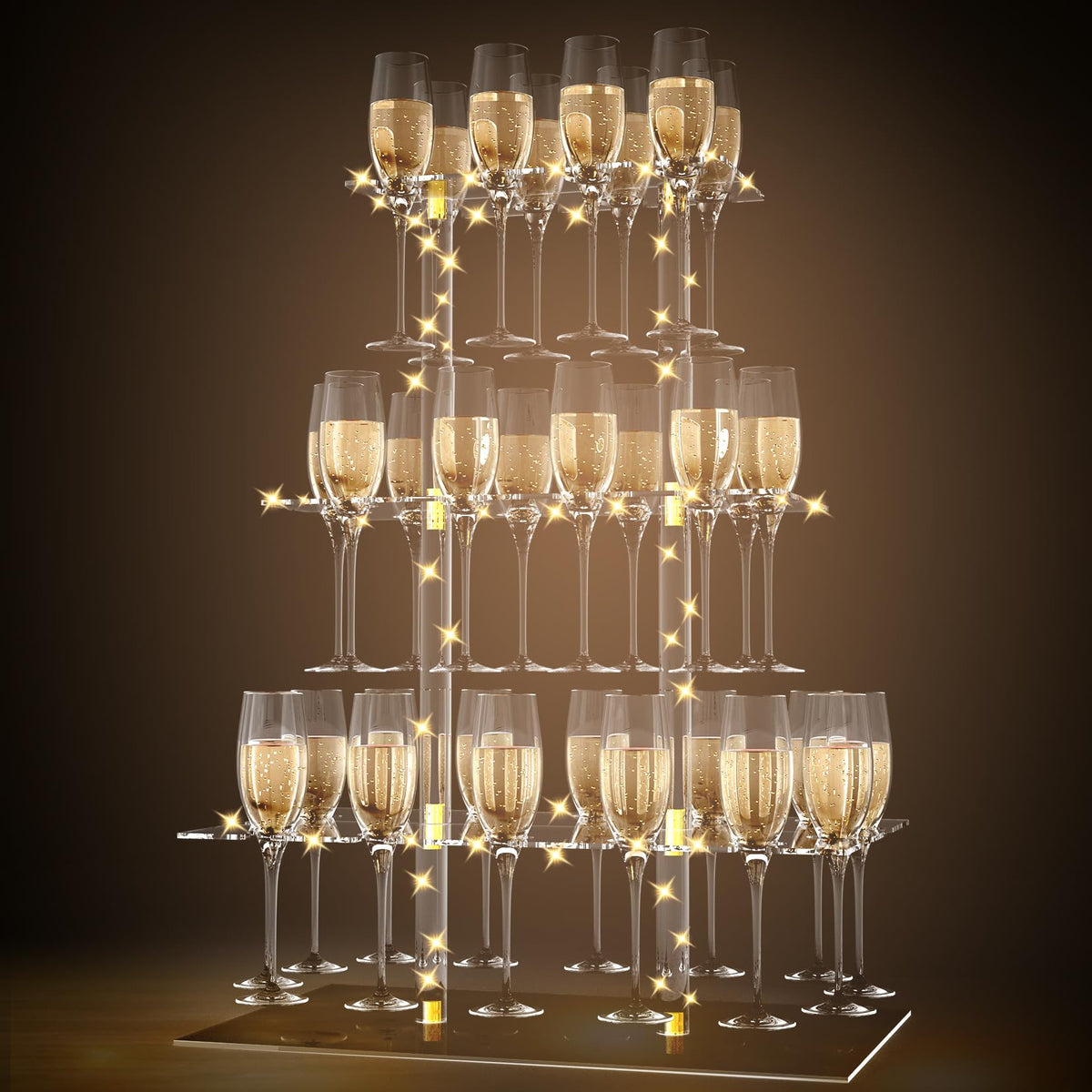 DaJi-U champagne display stand with 32 slots highlights organized glassware