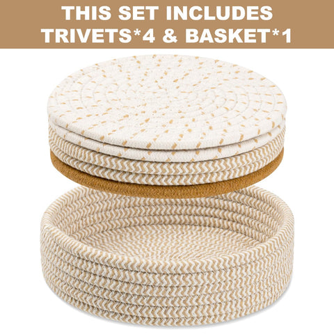 Dakartoon storage basket beside trivets for keys or small items