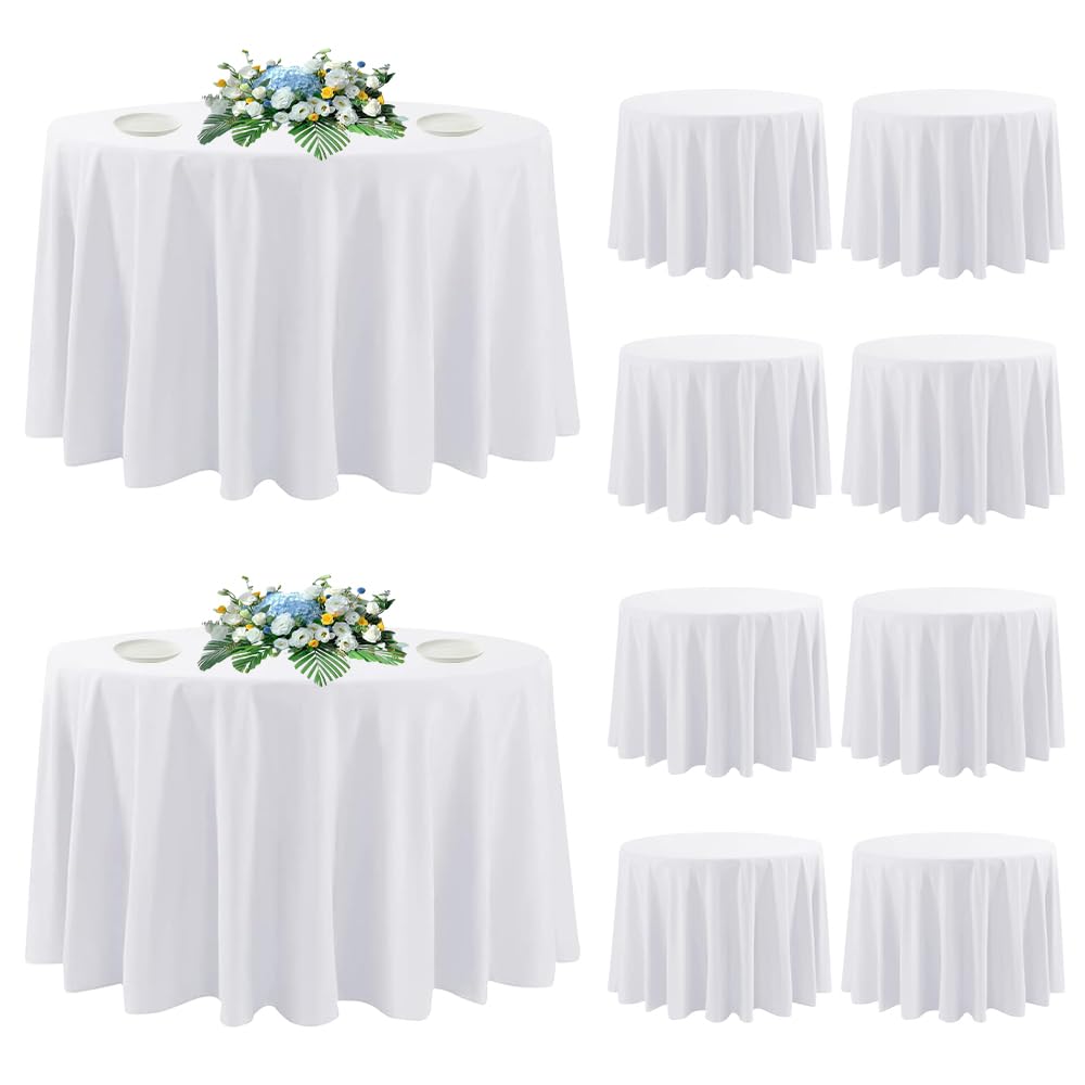 DAKKIONY round tablecloth 120 inch white, top view shows elegant dining setup