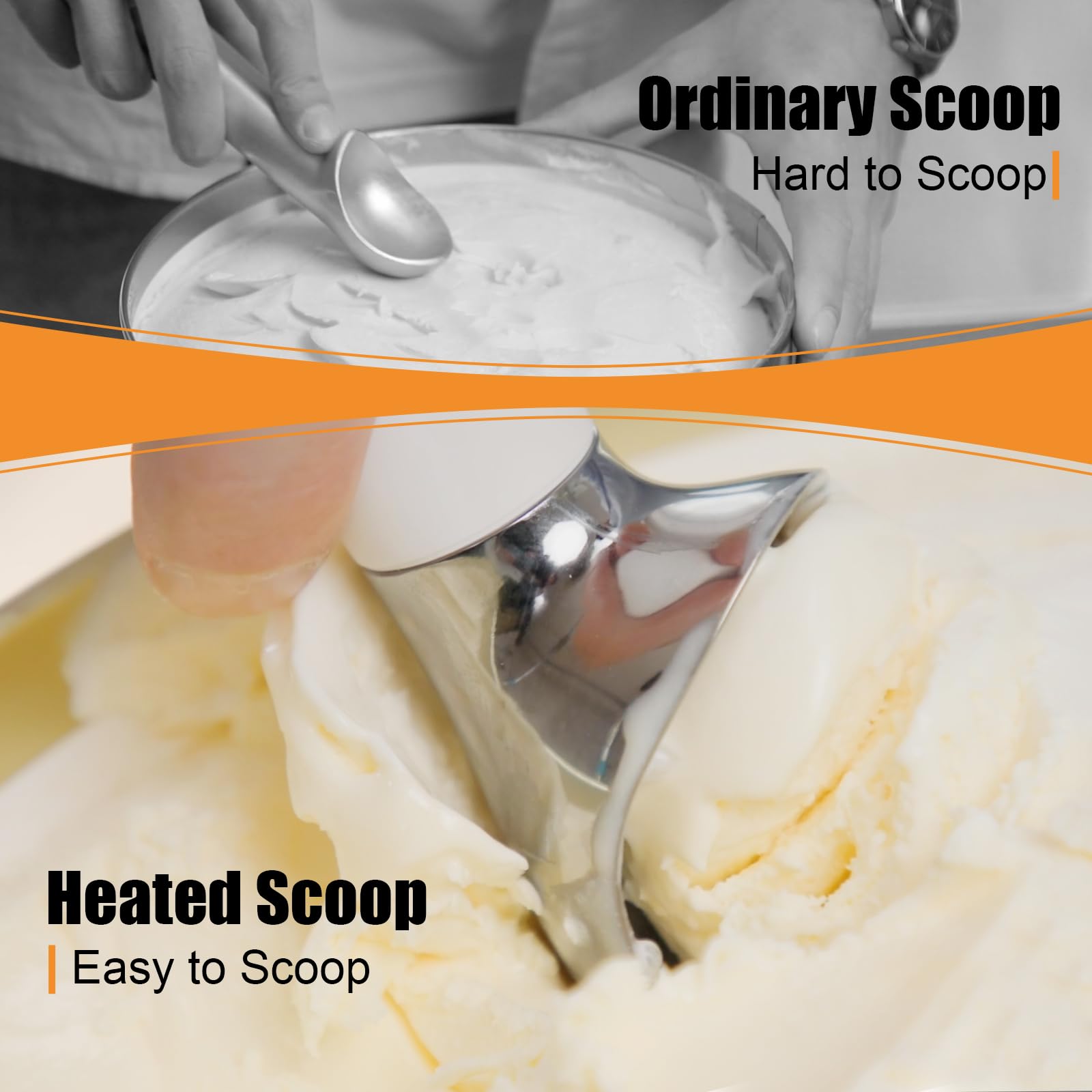 Dalicode heated ice cream scoop grip-activation ensures instant warmth when lifting.