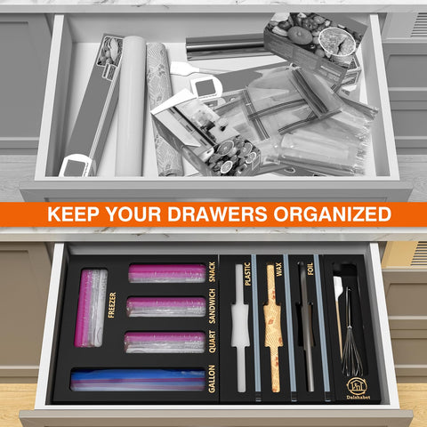 DALSHABET foil and wrap dispenser with cutter keeps rolls tidy and ready.