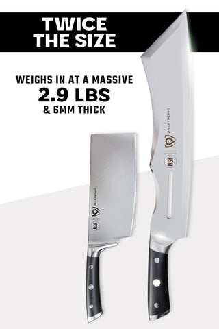 Dalstrong Annihilator 60HRC high-carbon steel blade for sharp performance.