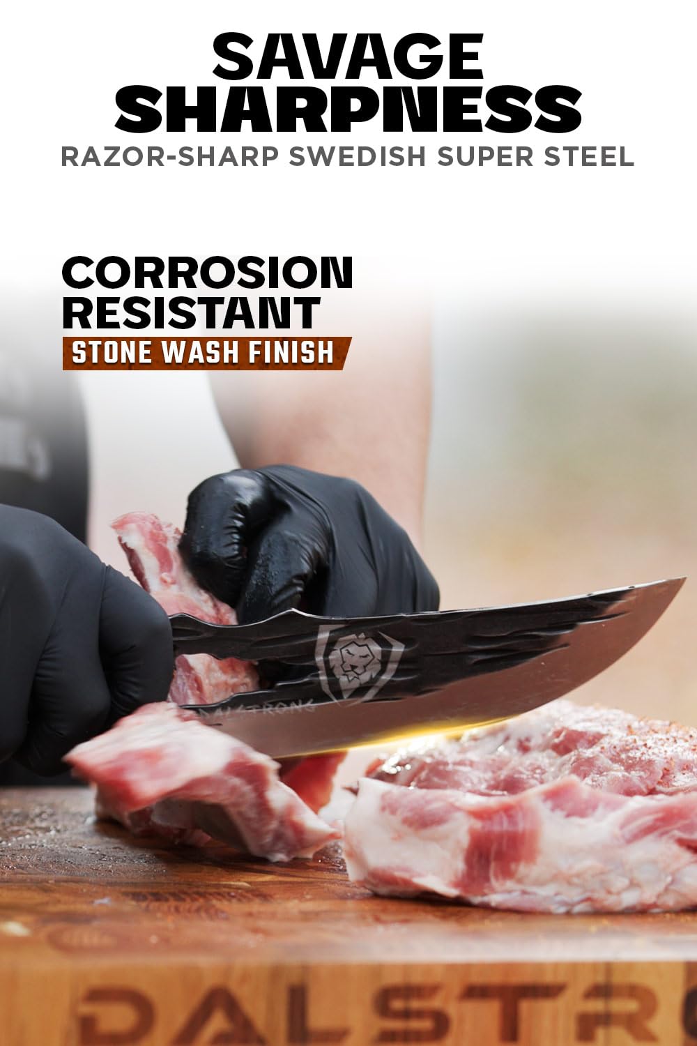 Dalstrong Barbarian 8inch full tang handle provides balanced control