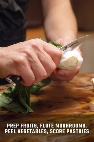 Dalstrong Damascus-pattern blade closeup highlights eye-catching layered steel design