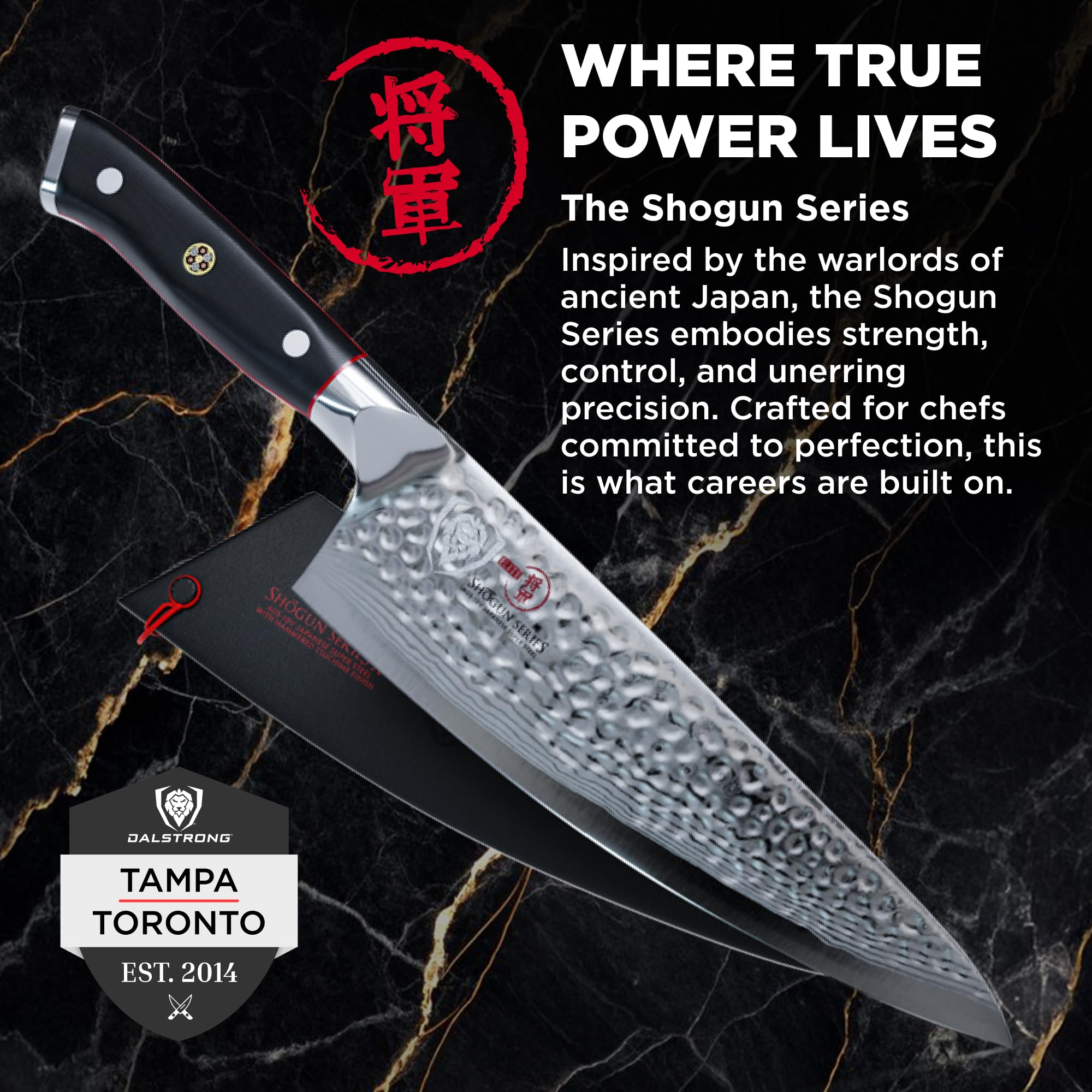 Dalstrong Damascus rose finish adds beauty and reduces drag.