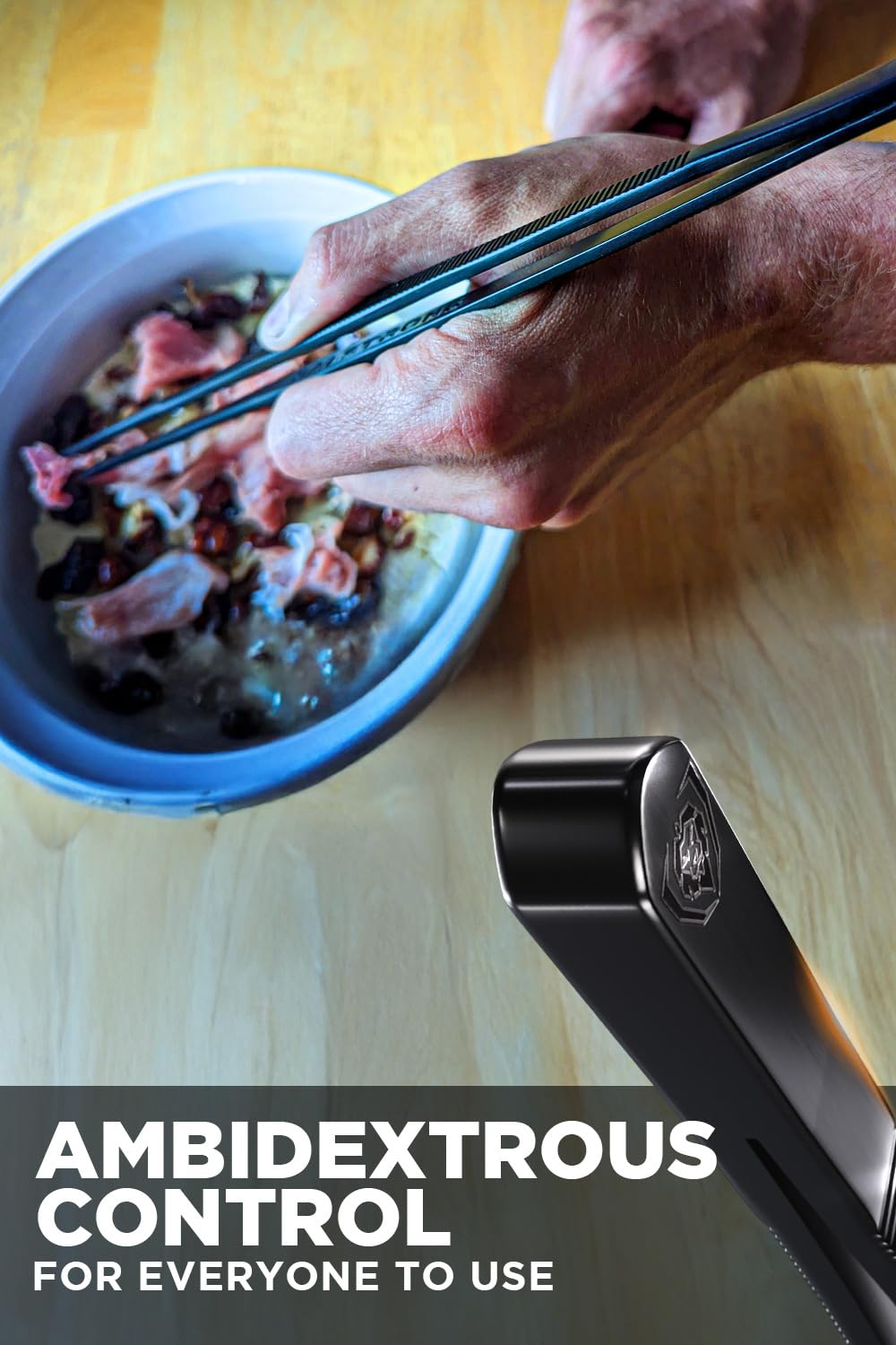 Dalstrong grooves and micro-teeth for secure grip on slippery foods.