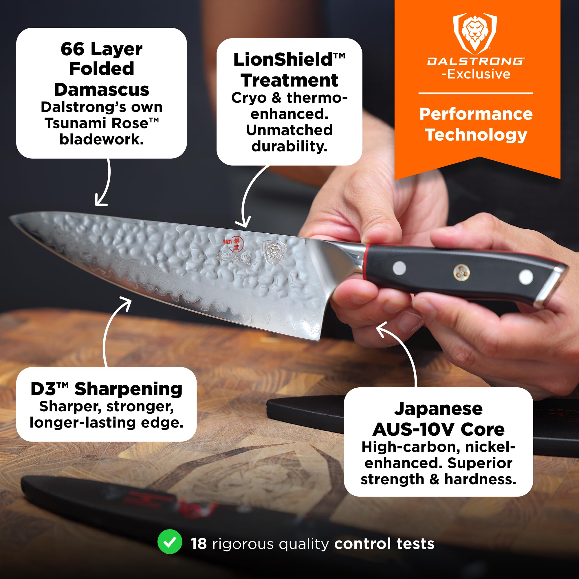 Dalstrong G10 handle provides a secure grip during heavy chopping.
