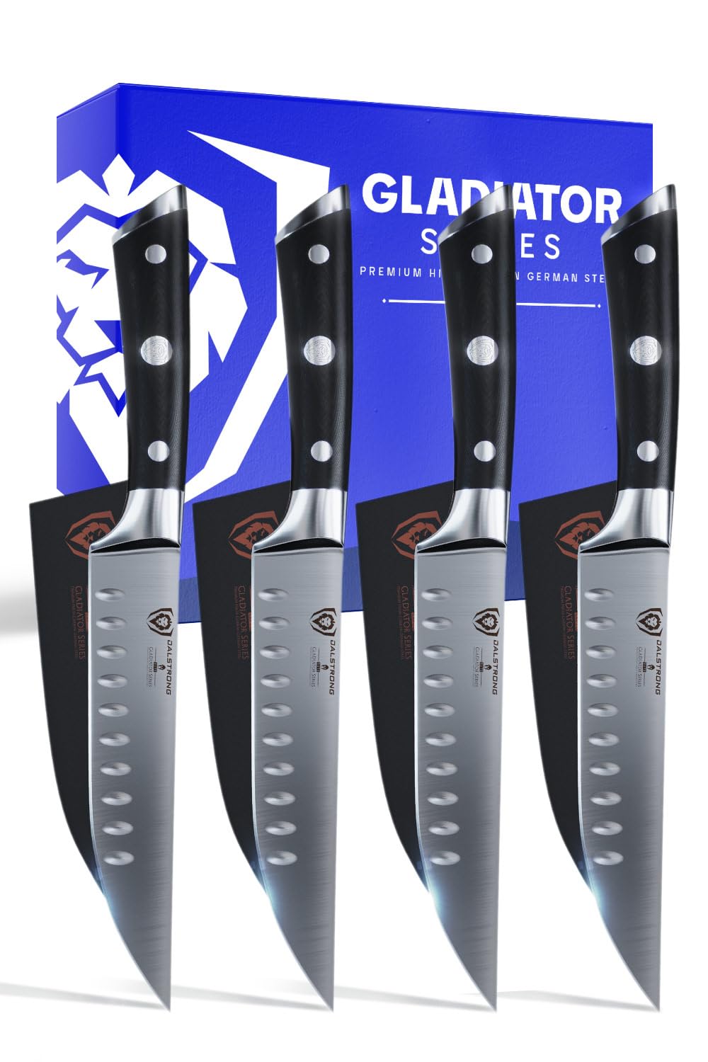 Dalstrong Gladiator Elite blade close-up showing razor-sharp edge for clean cuts.