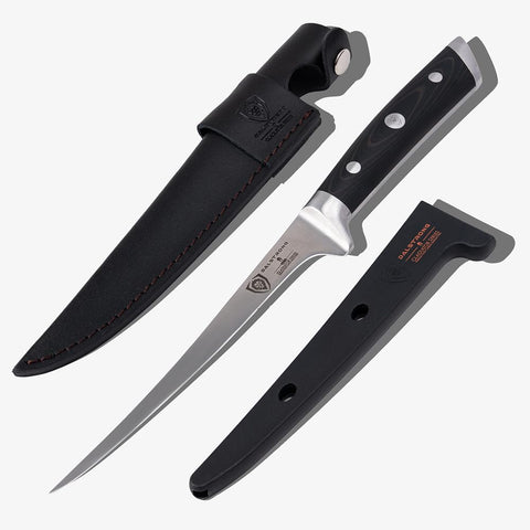 Dalstrong Gladiator Elite 7-inch fillet knife blade close-up showcases flexible edge for precise filleting.