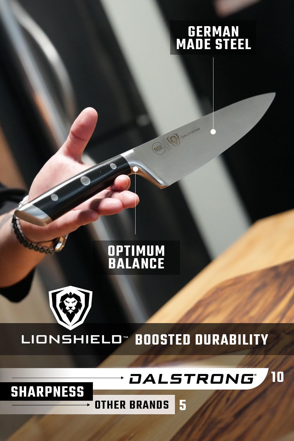 Dalstrong Gladiator utility knife versatile tool for prep tasks.