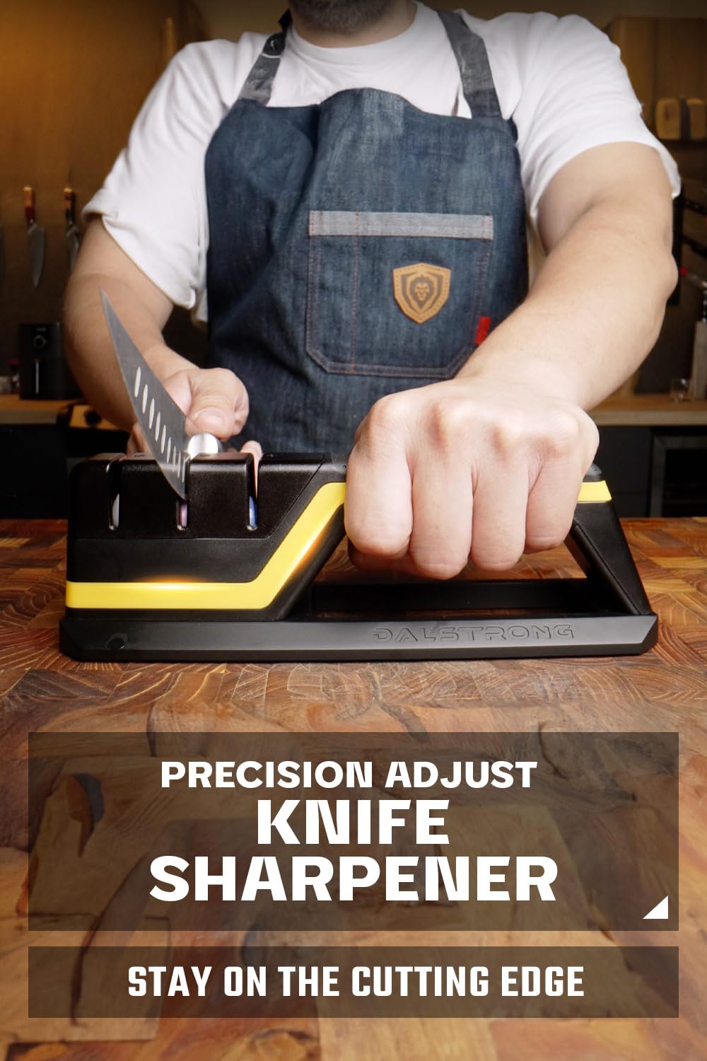 Dalstrong Hornet sharpener angle guide helps maintain consistent angles during sharpening.