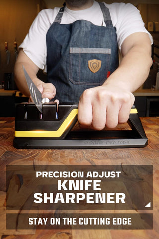 Dalstrong Hornet sharpener angle guide helps maintain consistent angles during sharpening.