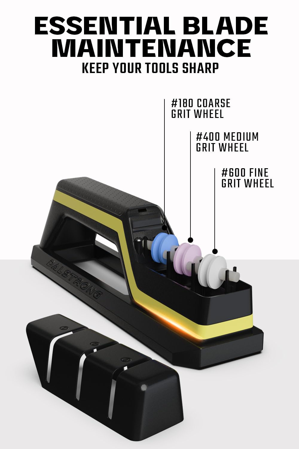 Dalstrong Hornet sharpener fine wheels deliver a razor finish for refined edges.