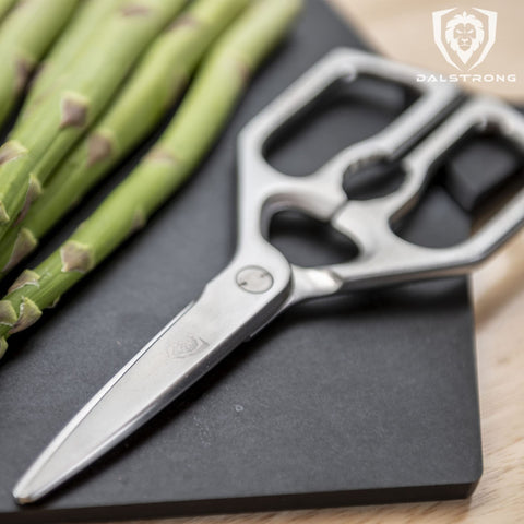Dalstrong all-purpose shears ideal for herbs, pizza, meat, and trimming.