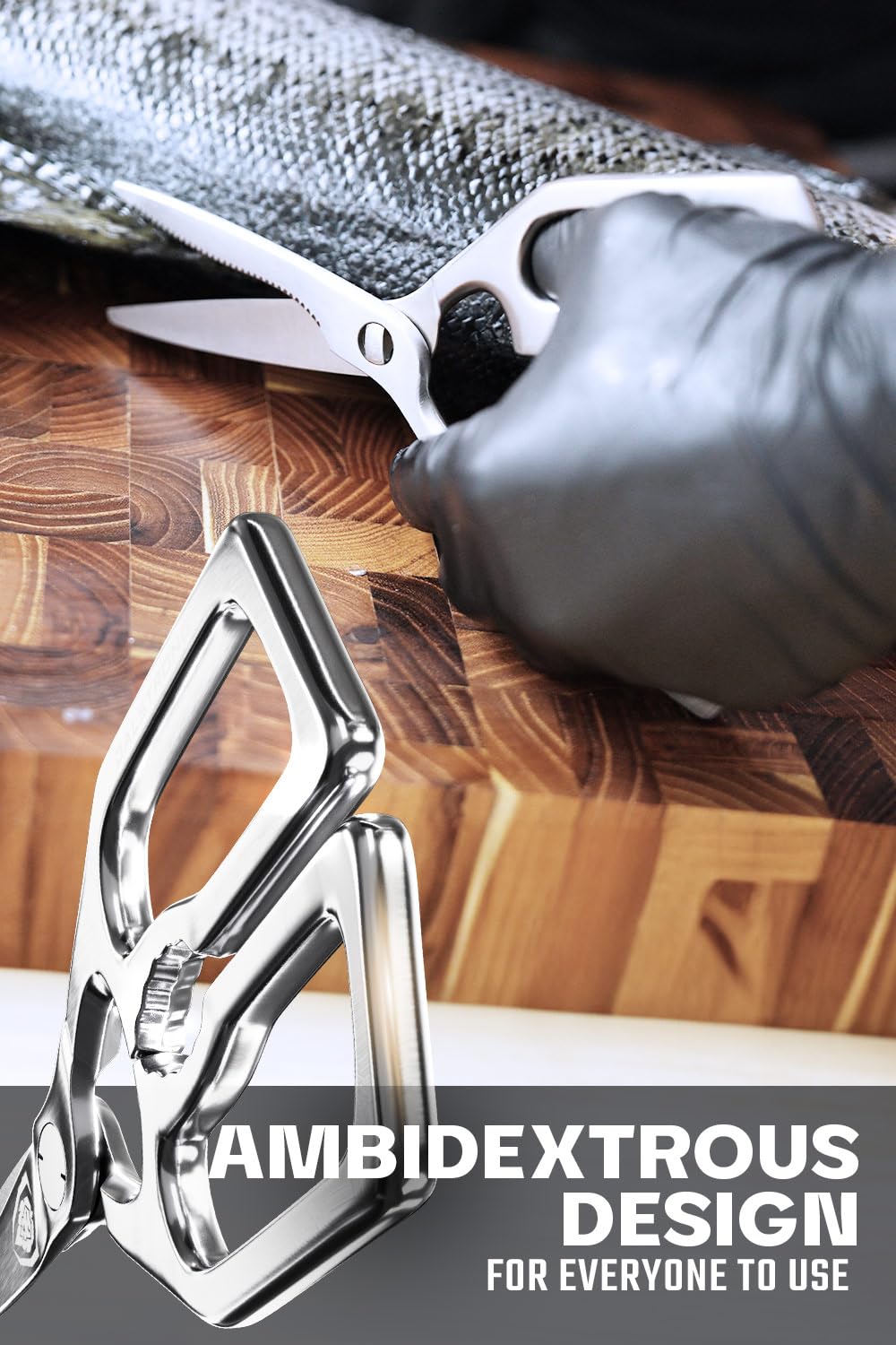 Dalstrong kitchen scissors built-in nut and shell cracker for quick prep.