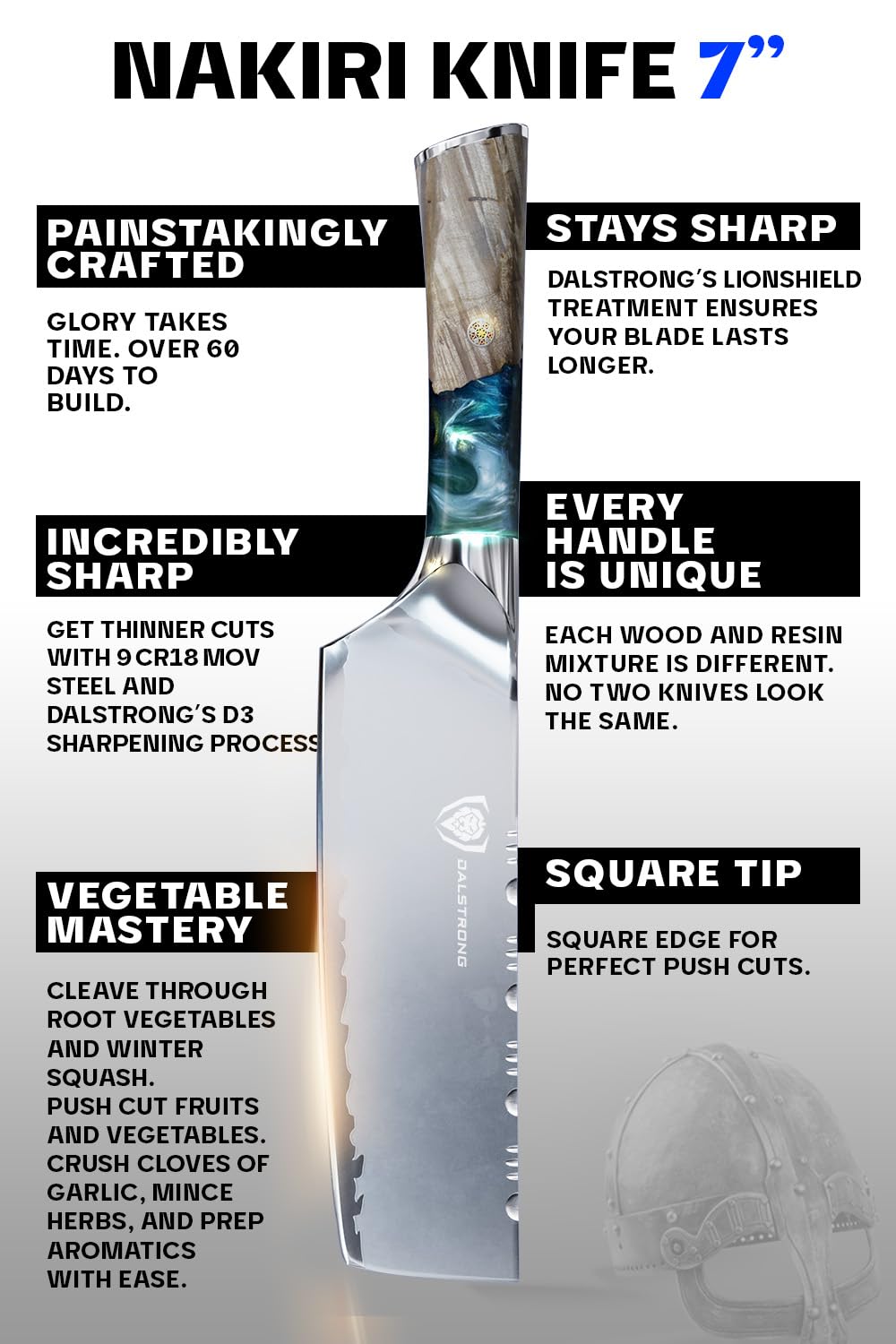 Close-up of the Nakiri edge highlights precision-ground ryōba blade.