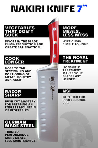 Dalstrong Nakiri satin finish blade for smooth slicing