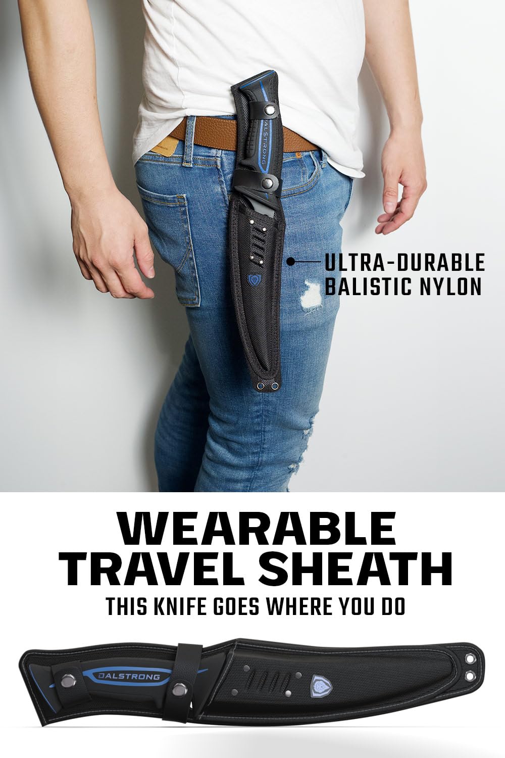 Dalstrong Night Shark 7in fillet knife closeup showing titanium coating.