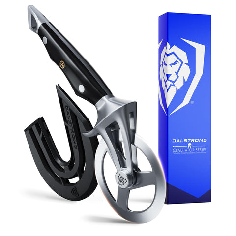 Dalstrong Orbit Razor Pizza Wheel front view shows precision cutting for even slices.
