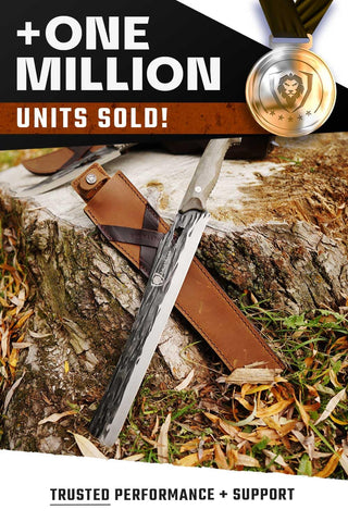 Dalstrong Barbarian arrowhead cutout reduces weight for smoother cuts.