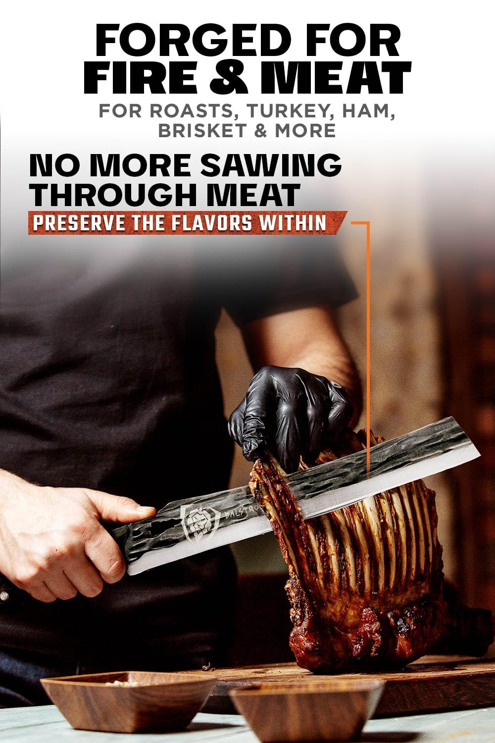 Dalstrong Barbarian ergonomic handle provides comfortable control during prep.