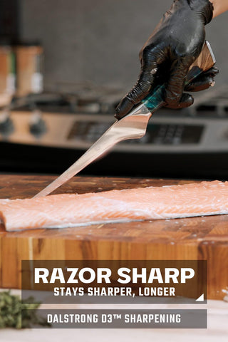 Close-up of the flexible blade for precise filleting and skinning.