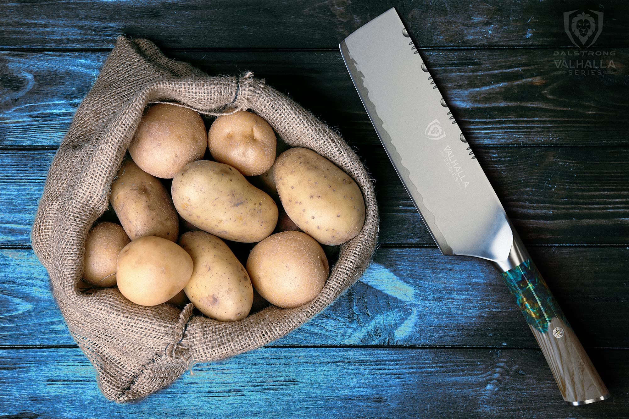 Valhalla logo embossed on blade signals premium craftsmanship.