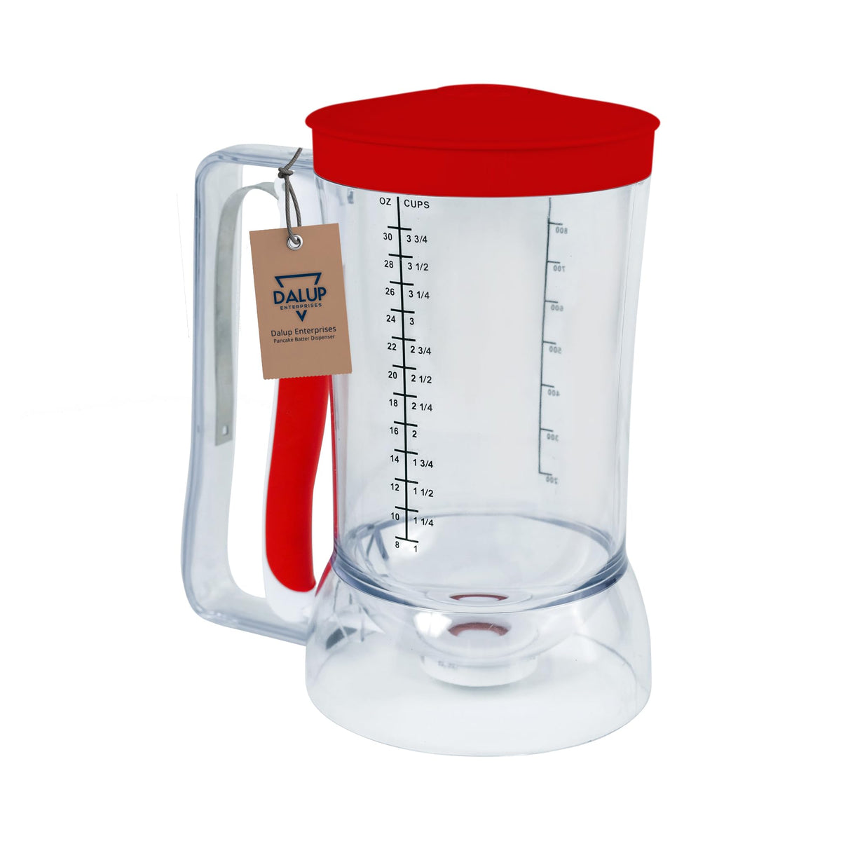 Dalup Enterprises mess-free pancakes pourer top view shows precise pour control for evenly poured batter.