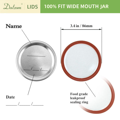 Dalzom food-grade lids with BPA-free silicone seals for reliable canning.