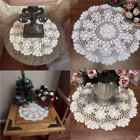 Damanni handmade crochet lace table overlay enhances centerpiece without overpowering decor